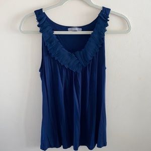 Olivia Moon: Ruffle Blue Tank Top
